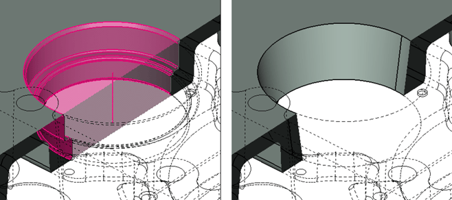 simplify holes stepped hole to conic hole cadfix